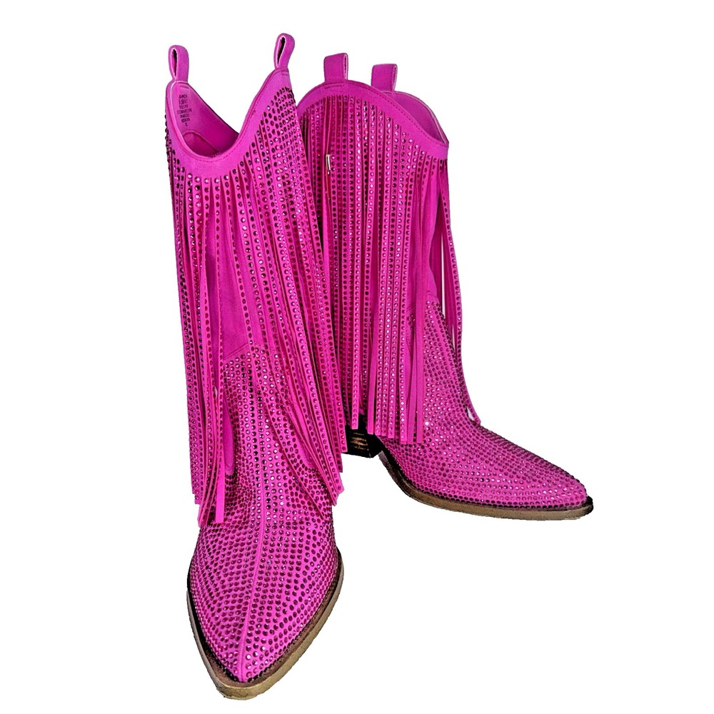 Jessica Simpson Hot Pink Rhinestone Fringe Western Cowboy Boots Sz 9.5 Womens - Picture 7 of 13